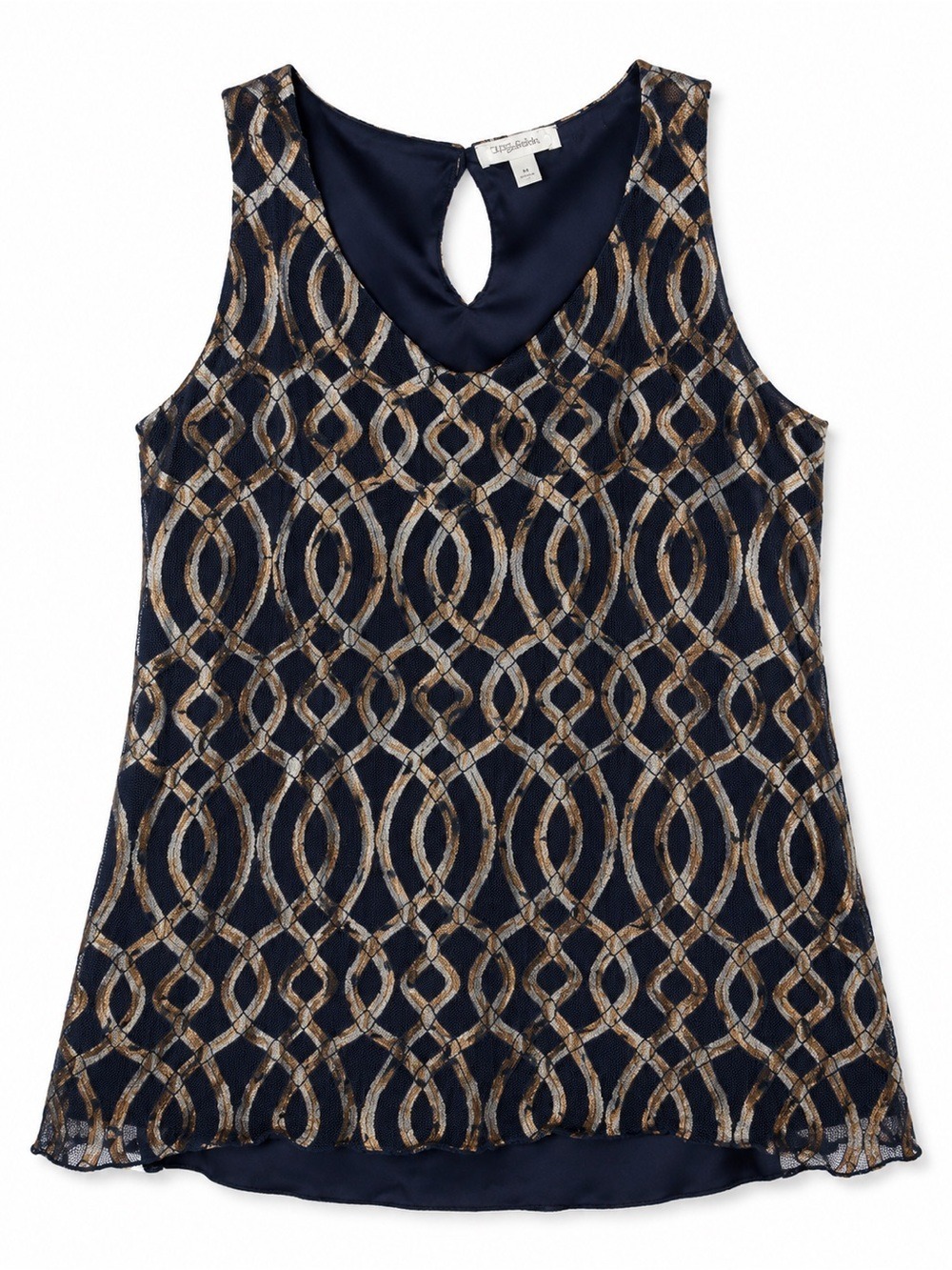 Taylor & Sage Navy and Gold Geometric Metallic-Print Sleeveless Camisole